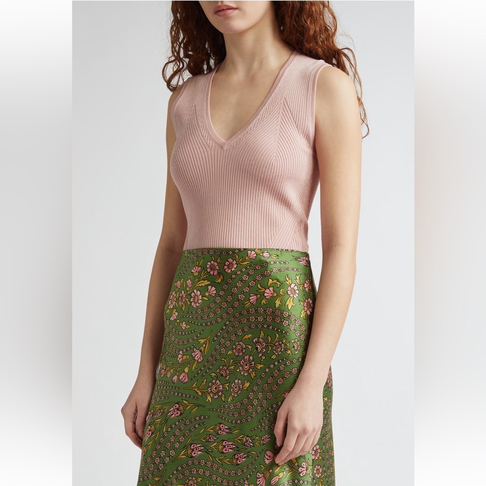 VERONICA BEARD NWT Sid Directional Rib Sweater Tank in Pink Clay— L